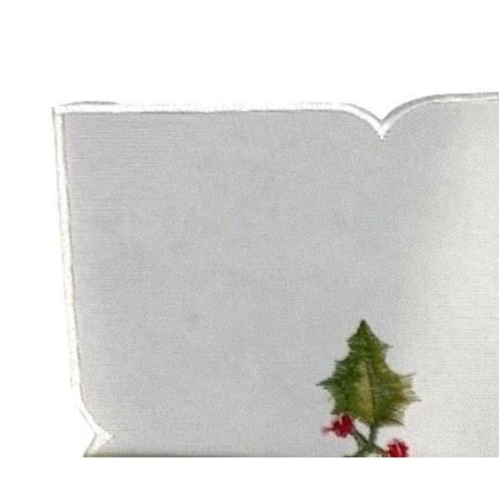 Set of 4 White Linen Christmas Napkins Embroidered Holly Xia Home Fashions - Picture 5 of 7